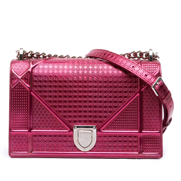 Pre-Loved Dior Medium Metallic Patent Microcannage Diorama Flap - Picture 1 of 11